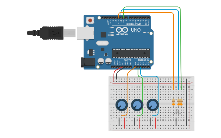 Circuit design RGB - Tinkercad