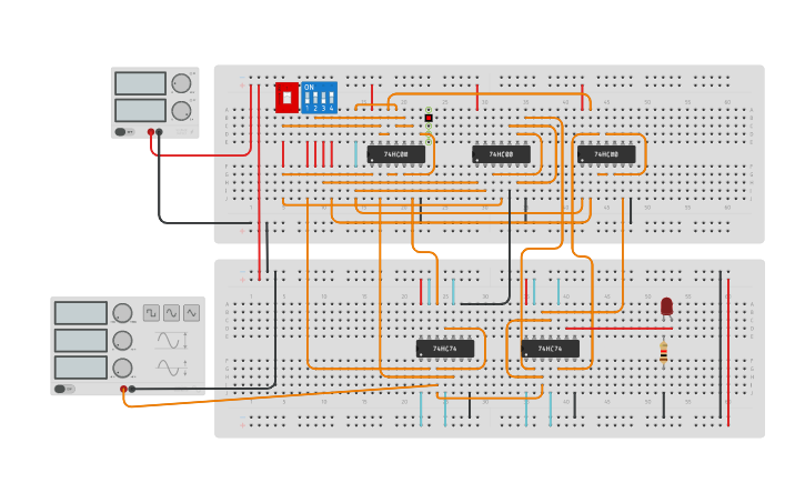 Circuit design PISO shift register - Tinkercad