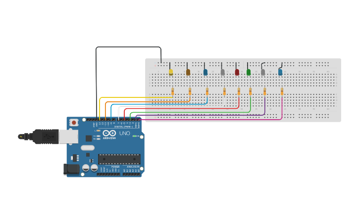 Circuit design Arduino con 8 leds - Tinkercad