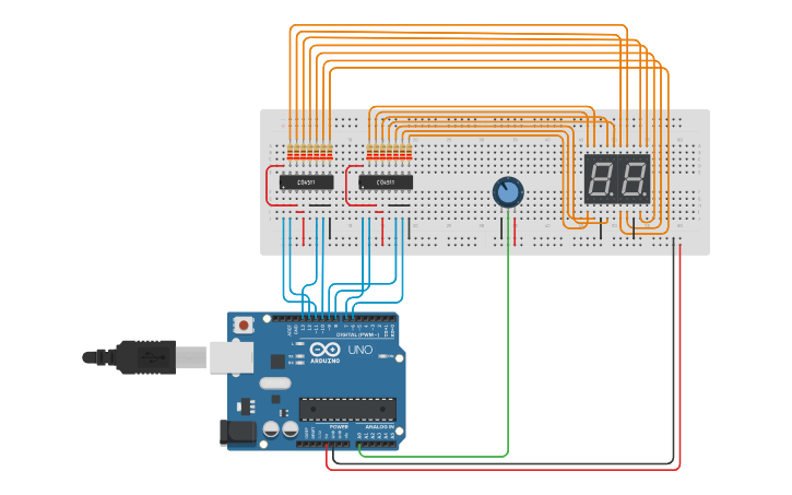 Circuit design 7 segment displays - Tinkercad