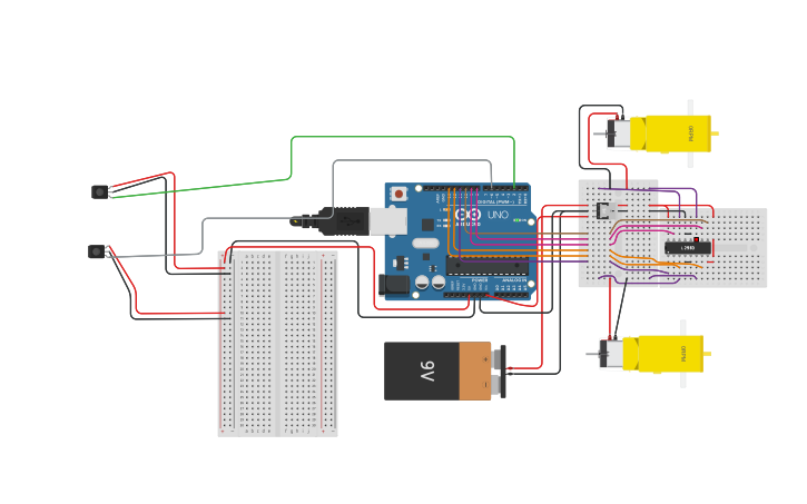 Circuit design Line follower car - Tinkercad