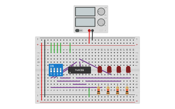 Circuit design Gray to binary code converter - Tinkercad
