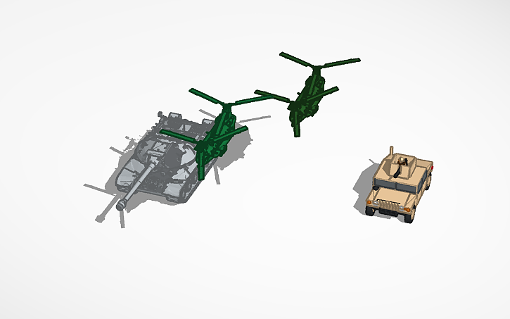 3D design Tank, Chinook, Humvee - Tinkercad