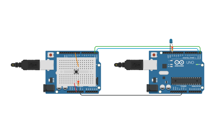 Circuit design Serial Communication with LED and Push Button - Tinkercad
