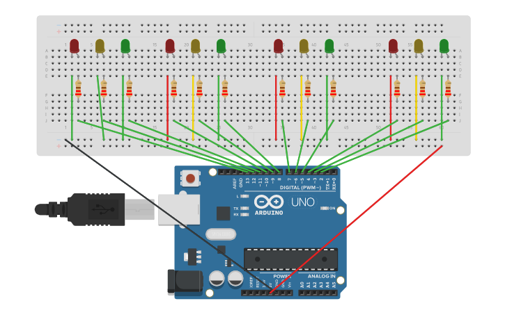 Circuit design 4 Way Traffic Light Controller - Tinkercad