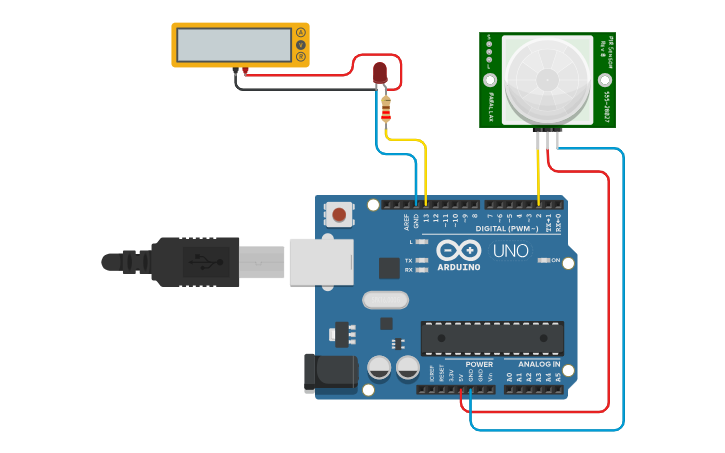 Circuit design PIR Motion Sensor with Arduino (Blocks) - Tinkercad