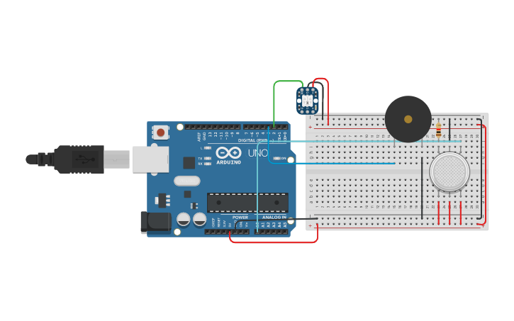 Circuit design Neopixel Led and gas sensor arduino - Tinkercad