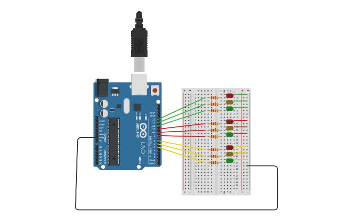 Circuit design LED running - Tinkercad
