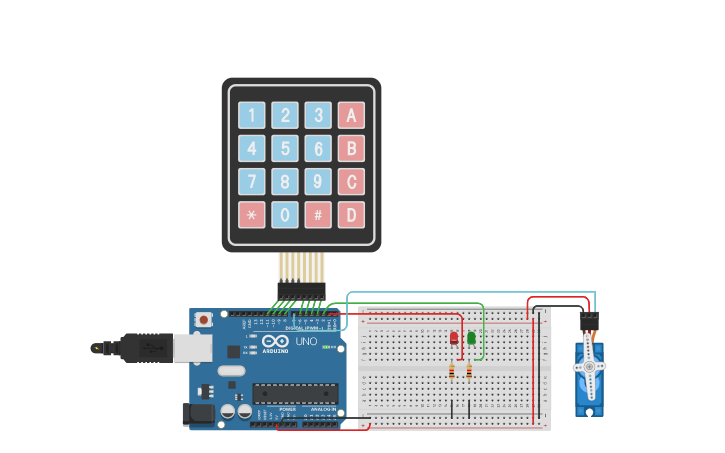 Keyboard Lock Arduino Circuit design Arduino keypad combination lock - Tinkercad