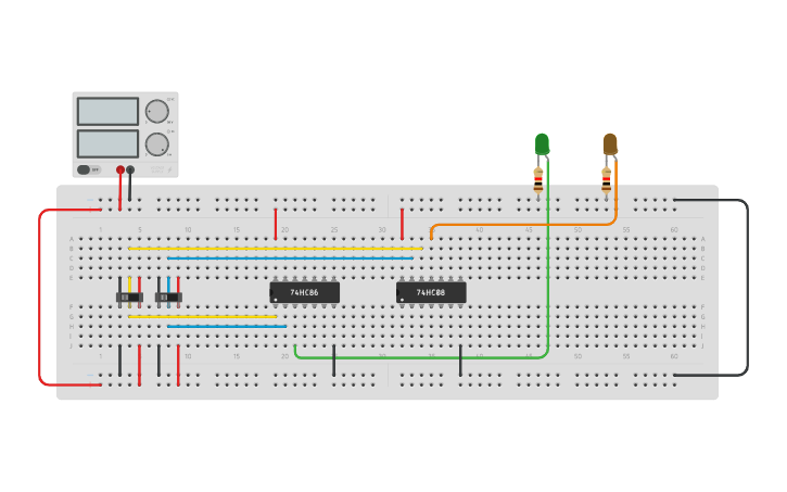 Circuit design basic half adder - Tinkercad