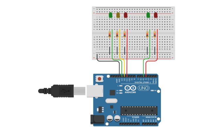 Circuit design Traffic Light - Tinkercad