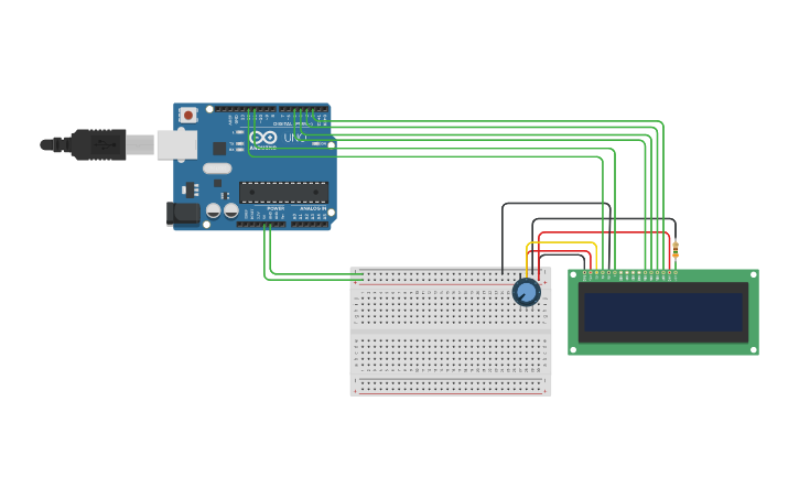 Circuit design Uso do LCD - 16x2 - Tinkercad