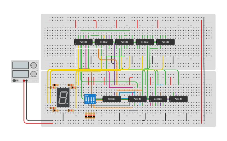 Circuit design Decodificador BCD para display de 7 segmentos - Tinkercad