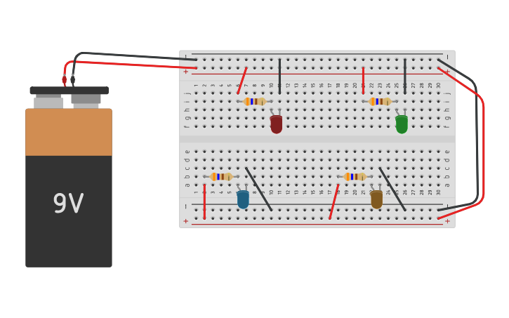 Circuit design 4 LED Circuit - Tinkercad