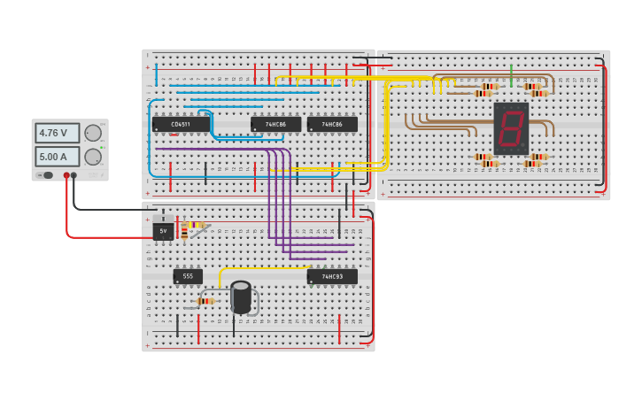 Circuit design BCD Counter with 555 timer - Tinkercad