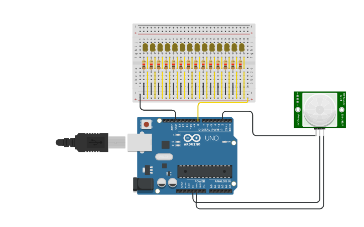 Circuit design Street Light System Using Arduino and PIR Sensor - Tinkercad