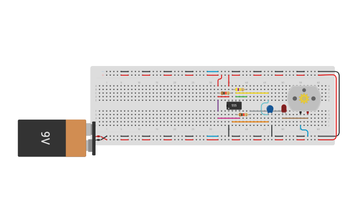 Circuit design Blinking Led with 555 Timer by using switch - Tinkercad
