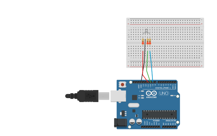 Circuit design Led RGB dissolvenza - Tinkercad