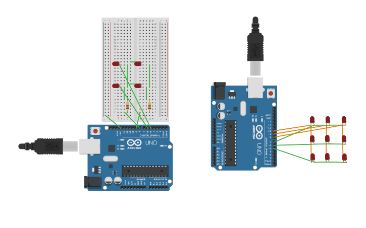 Circuit design 3x3 LED Matrix - Tinkercad