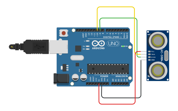 Circuit design Ultrasonic Sensor with Arduino - Tinkercad