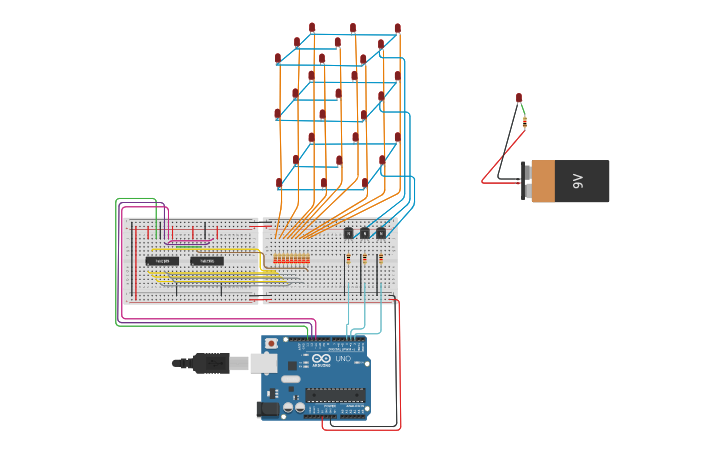 Circuit design Arduino Cubo Led 3x3x3 v2 - Tinkercad