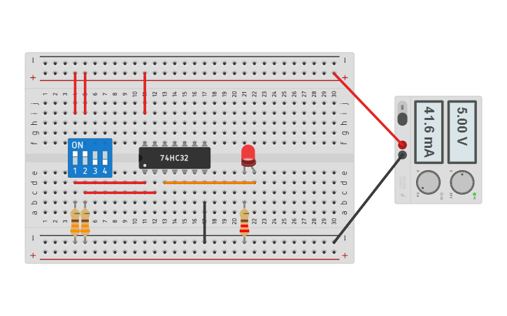 Circuit design Compuerta 74HC32 OR - Tinkercad