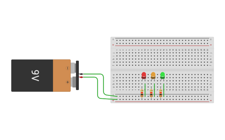 Led Con Protoboard Circuit design CIRCUITO PARALELO con LEDs en PROTOBOARD - Tinkercad