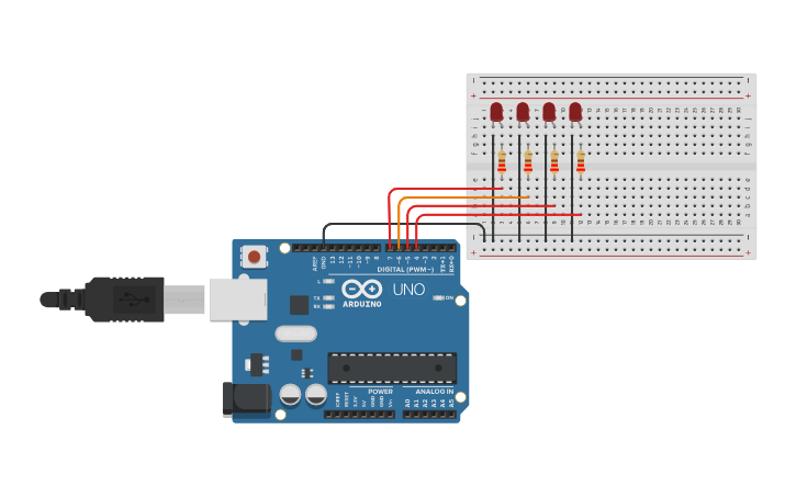Circuit design 4 Bit Counter - Tinkercad