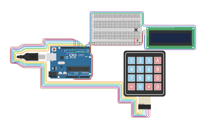 Circuit design 4x4KeypadDisplayLCD.ino - Tinkercad