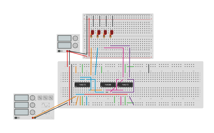 Circuit design 4-bit Counter using JK Flip Flop - Tinkercad