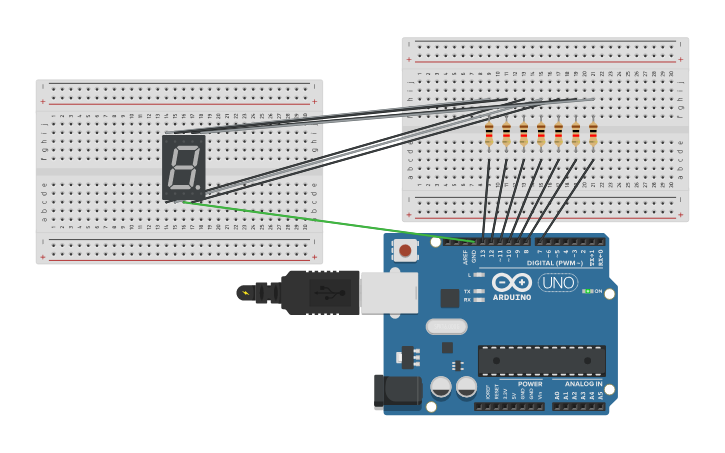 Circuit design display de 7 segmentos - Tinkercad