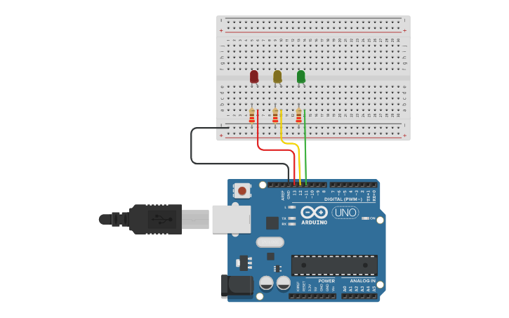 Circuit design Practica 1 Semaforo arduino - Tinkercad