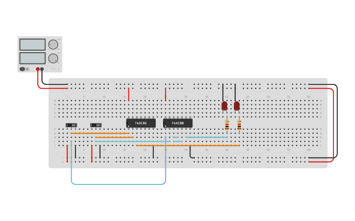 Circuit design Half Adder using Nand and XOR - Tinkercad