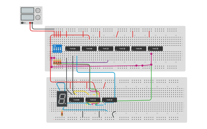 Circuit design display de 7 segmentos practica - Tinkercad