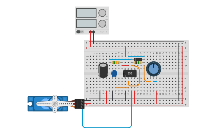 Circuit design 555 servo controllo - Tinkercad