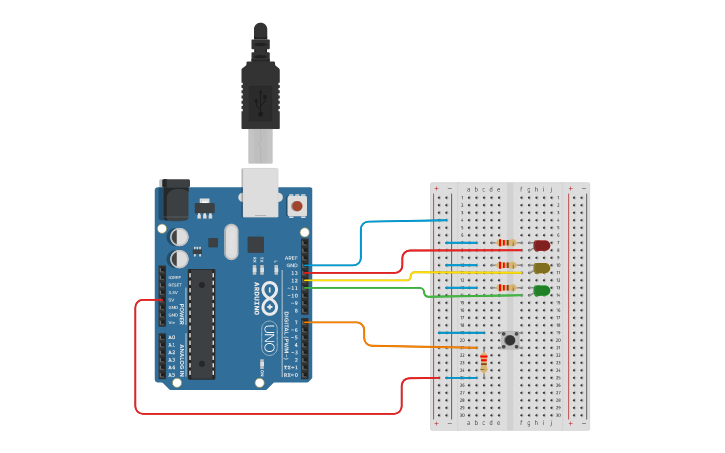 Circuit design Encendido de 3 leds con arduino - Tinkercad