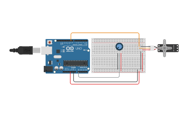 Circuit design Controlling Servo with Potentiometer - Tinkercad