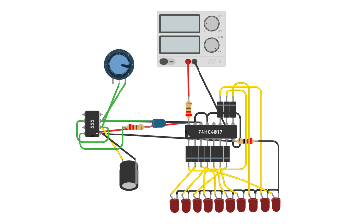 Circuit design Knight Rider With 4017 ic - Tinkercad