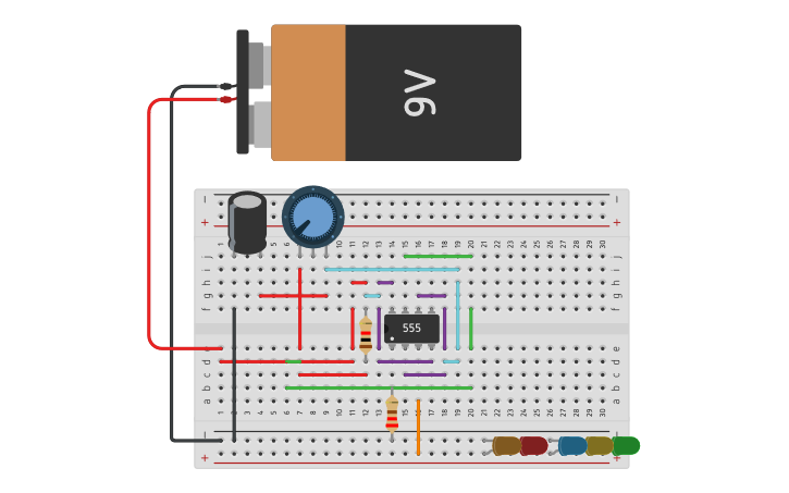 Circuit design 555 timer circuit - Tinkercad