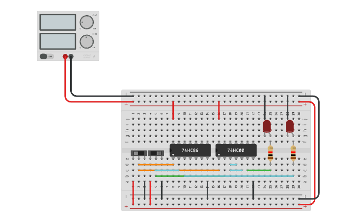 Circuit design Half Adder Using NAND and XOR Gates - Tinkercad