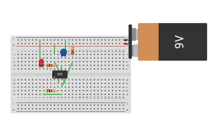 Circuit design LED Flasher Circuit with a 555 Timer IC - Tinkercad