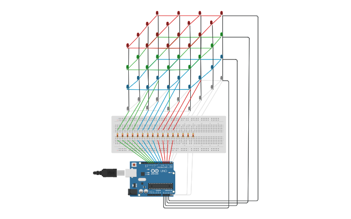 Circuit design cubo led 4x4x4 - Tinkercad
