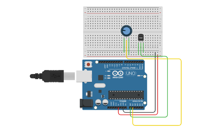Circuit design 8) DHT sensor(Temp+Potentiometer) - Tinkercad
