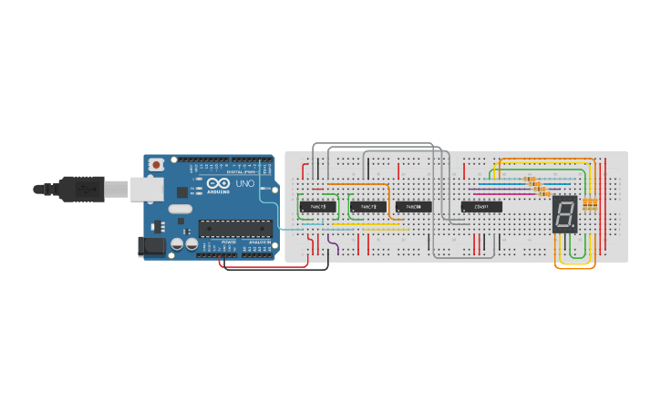 Circuit design 3-bit Counter using JK Flip-Flop - Tinkercad