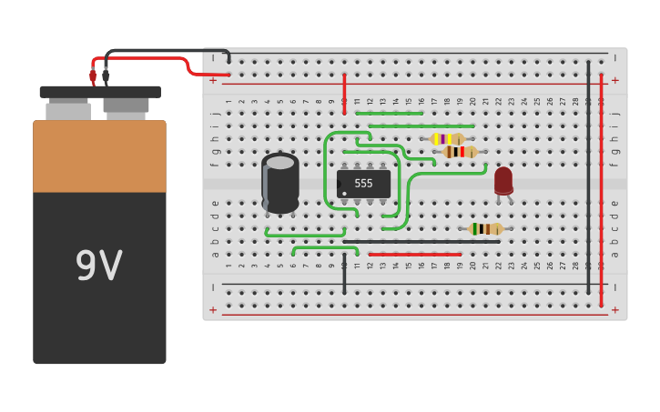 Circuit design led flasher using 555 timer - Tinkercad