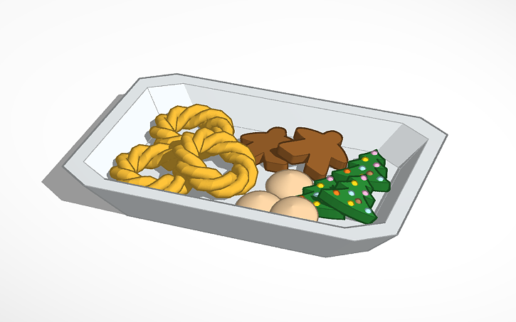 3D design A tray filled with Christmas cookies - Tinkercad
