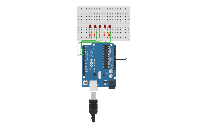 Circuit design Arduino Knight Rider - Tinkercad