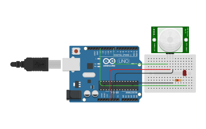 Circuit design PIR Sensor Code - Tinkercad