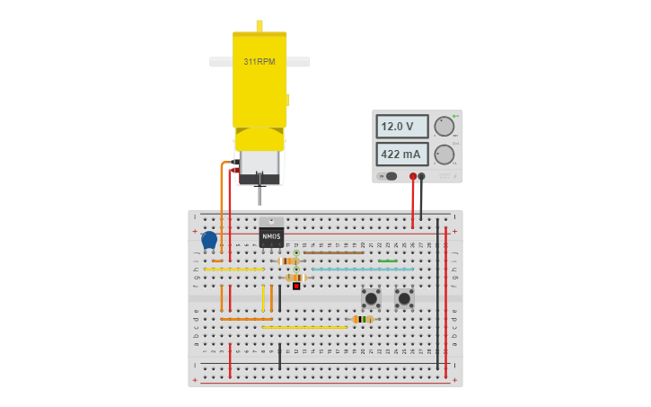 Circuit design Motor with buttons - Tinkercad