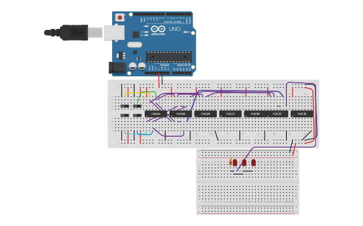 Circuit design 3-Bit Adder - Tinkercad